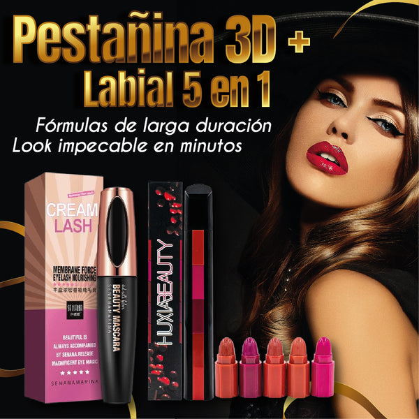 COMBO PESTAÑINA 3D + LABIAL 5 EN 1